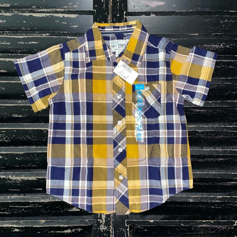 THE CHILDREN’S PLACE Plaid Short Sleeve Button Up Shirt